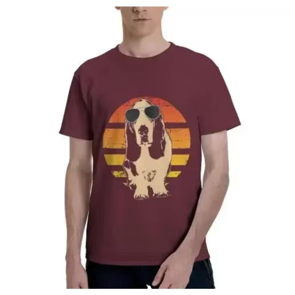 Retro Basset Hound T-Shirt Men Women Kids Gift Men Clothing Graphic T Shirts Cotton Four Seasons Daily Tees Short
