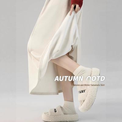 Off-White High Waist Glutinous Rice A-Line Skirt for Women - Slim, Flattering, Mid-Length, Yamamoto Style, Spring/Autumn/Winter 2025