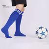 1 par de meias de futebol listradas até o joelho, antiderrapantes, absorventes de umidade, elásticas, para crianças, jovens, esportes atléticos, futebol, compressão, almofada, meias de cano alto
