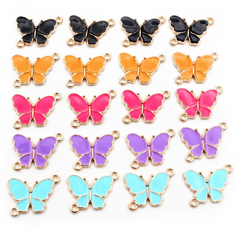 10pcs 15x20mm Double Loops Butterfly Charms Pendant Enamel Alloy Metal Charms DIY Jewelry Accessories for Necklace Bracelet