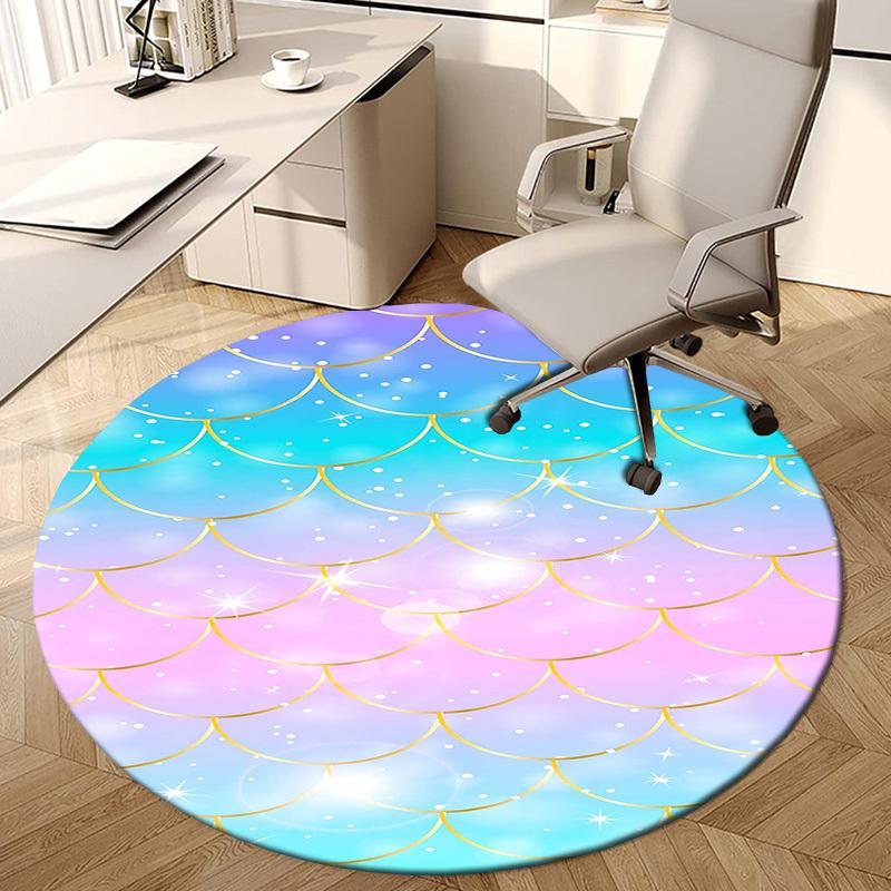 1PC Mermaid Scales Non-Slip Floor Round carpet, Office, family, bedroom, Large Area Rug Indoor Rugs, Vibrant Colors-Z0459