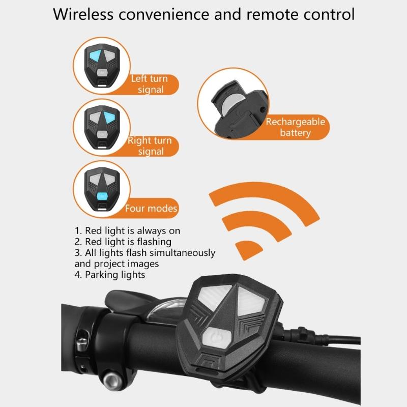 Rechargeable Bicycles Tail Light With Wireless Remote Control And Turn Signal Projection For Enhances Cycling Safety