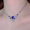 Colar Coração de Safira do Sri Lanka Simulação de Luxo Leve para Mulheres, Conjunto de Corrente com Pingente Azul Royal Incrustado com Amor