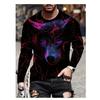 Spring and Autumn Round Neck Wolf Graphic 3D Printed Top Fashionable Casual Long Sleeved Men's T-shirts