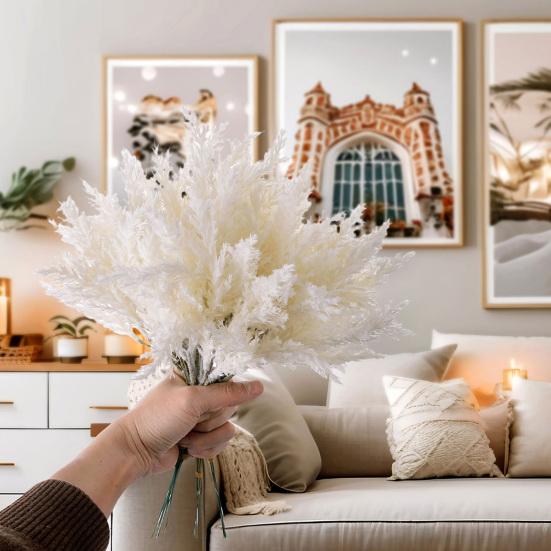 6 Pcs Snowy Branches Artificial Tree Picks Frosted Fake Plants Stems for Crafts Wreaths Winter Home Kitchen Table Decor