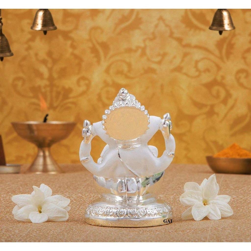 Silver And White Ganesh Idol For Car Dashboard Small Ganesha Murti Ganpati Idol For Home Decor Puja Lord Ganesh Statue