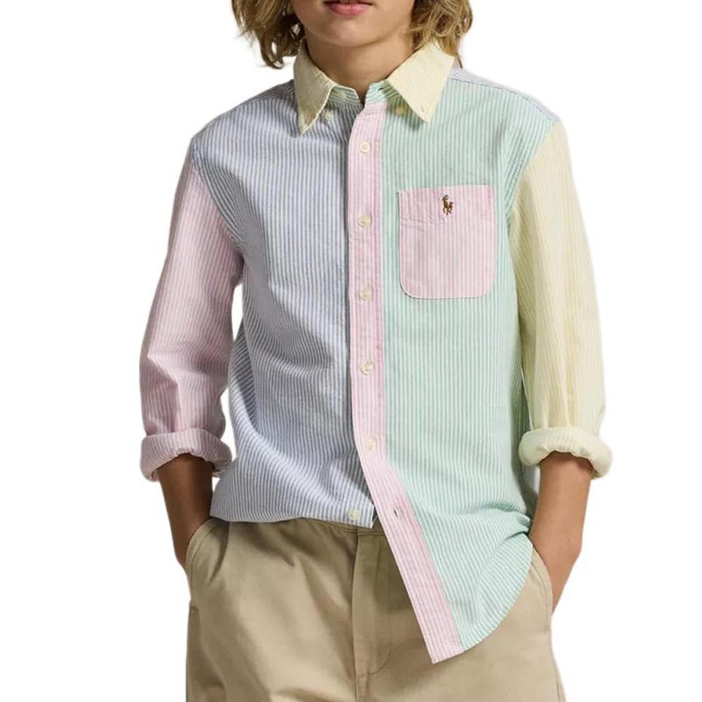 Polo Ralph Lauren Casual Shirt Color Block Design Striped Long Sleeve Single-Breasted Collar Kids tops 323B13800-001