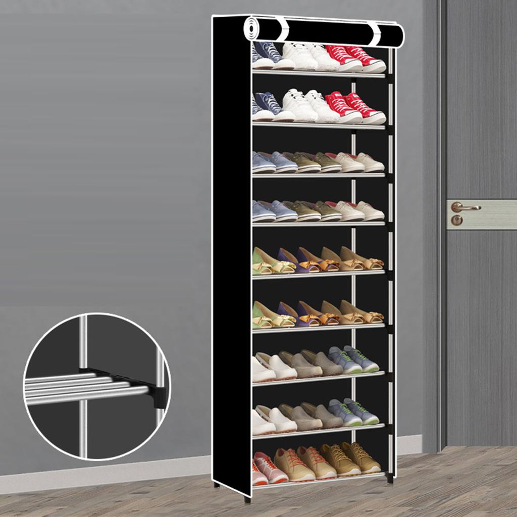 Tall Shoe Rack 10 Tier Large Capacity Dust Prevention Metal Structure Shoe Storage Cabinet with
