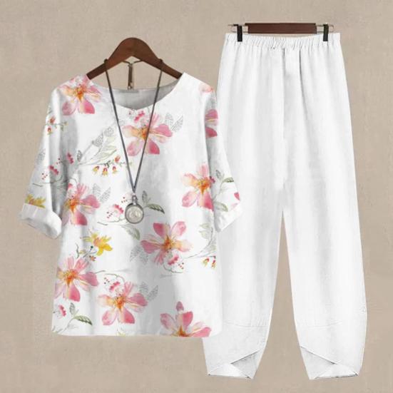 

Женский летний наряд, модный быстросохнущий женский топ с цветочным принтом, комплект брюк с цветочным узором, женская футболка, комплект брюк, комплект женской футболки и брюк