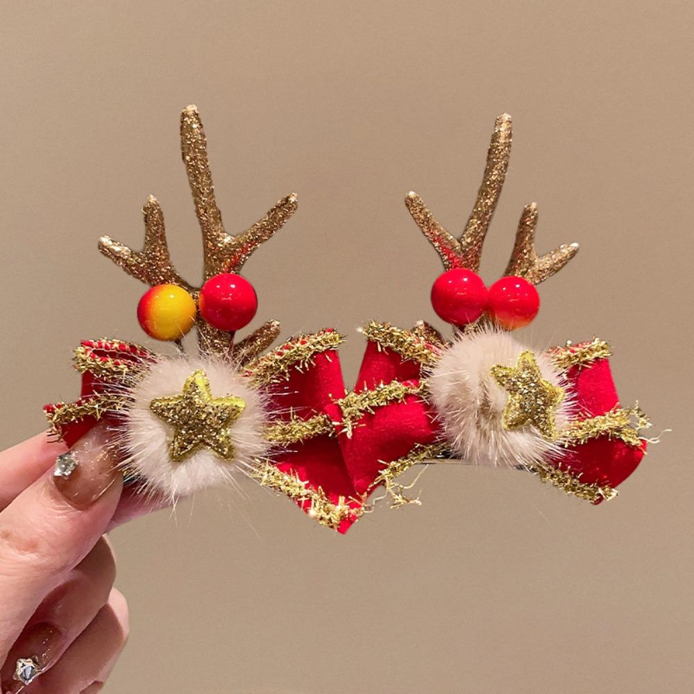 Merry Christmas Decor Christmas Elk Hairpin Sequin Bowknot Children Deer Antler Hair Clip Korean Hair Accessories Star
