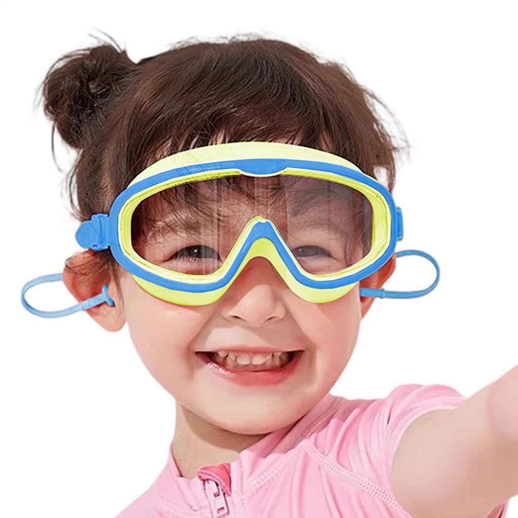Schwimmbrille für draußen, großes Gestell, wasserdicht, beschlagfrei, UV-Schutz, mit Ohrschützern für 3-15 Jahre