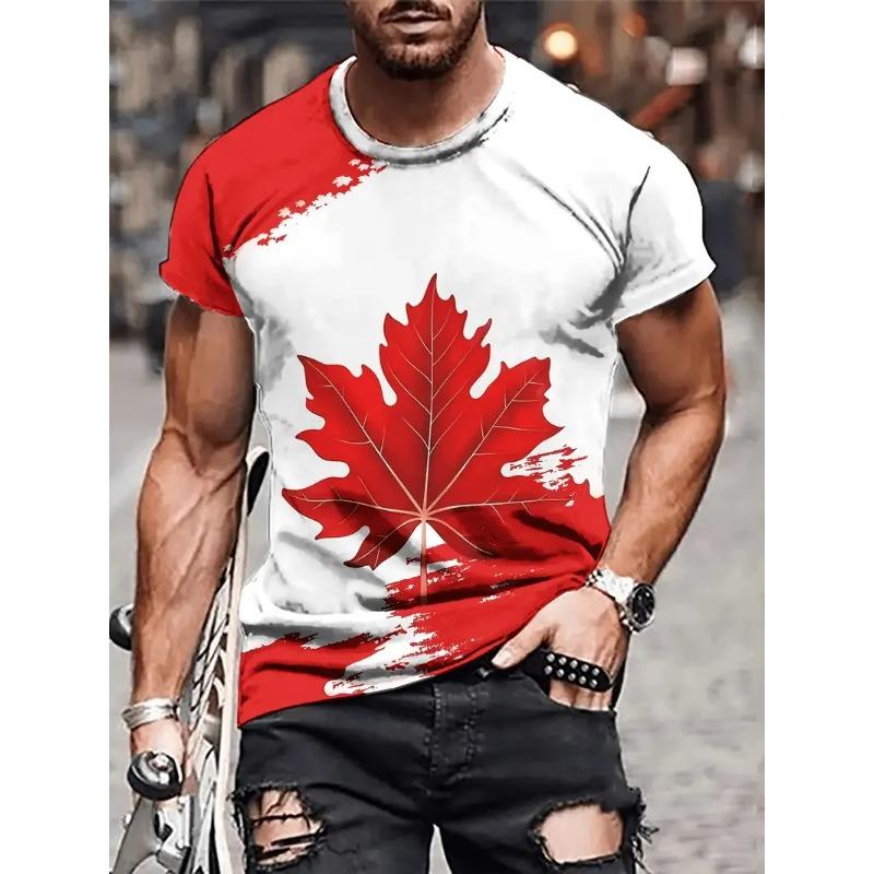 

Men S Canadian Flag & Maple Leaf Print T-Shirt Summer Short Sleeve Tee Shirts With Round Neck Mens Canada Day T Shirt Tops XXS