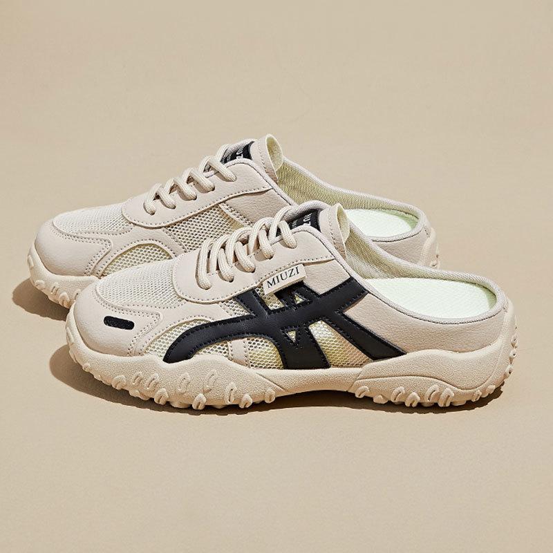 Women's shoes hollow bag head cool slippers outer wear 2025 new summer lazy one pedal without heel mesh half slippers