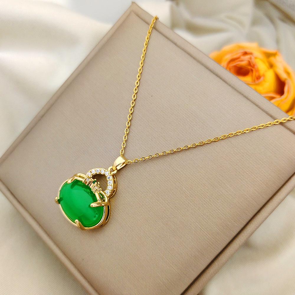 

Ожерелье-подвеска из позолоченной меди с дизайном тыквы с зеленым цирконом – Не тускнеющий, высококлассный женский модный аксессуар в китайском стиле.