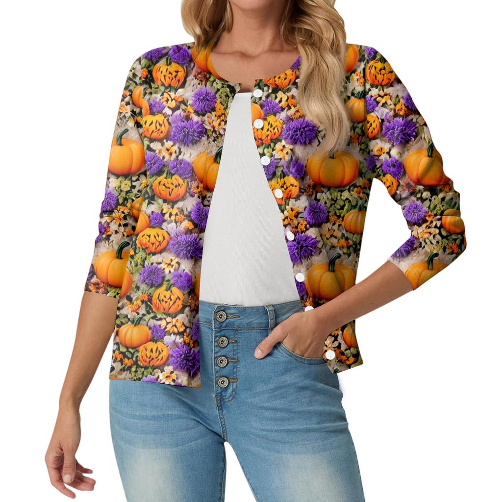Women's Fashionable, Casual, Comfortable Halloween Print Cardigan Jacket