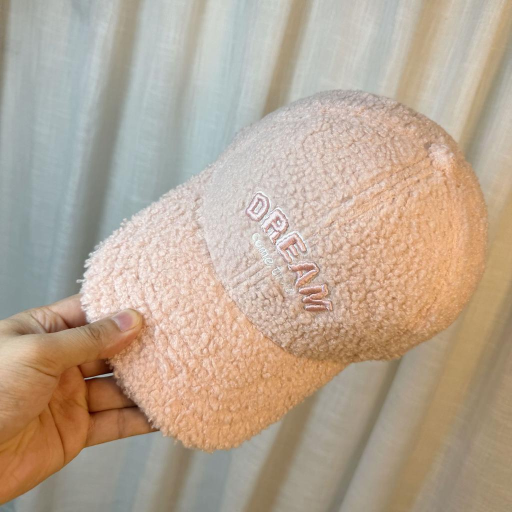 Autumn and Winter New Style Lamb Wool Embroidered Letter Baseball Hat for Women Outdoor Cold Proof and Warm Fashion Versatile Peaked Cap