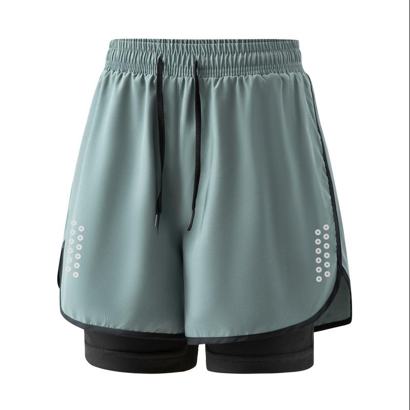 Unisex Quick-Dry Fake Two-Piece Summer Sports Shorts, Anti-Exposure, Running Three-Quarter Style