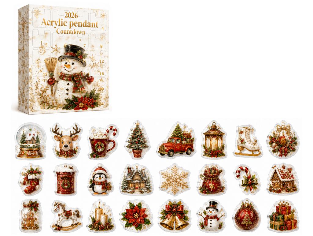 Acrylic Countdown Calendar with Ornaments for Birthday Party Decor, 2D Flat