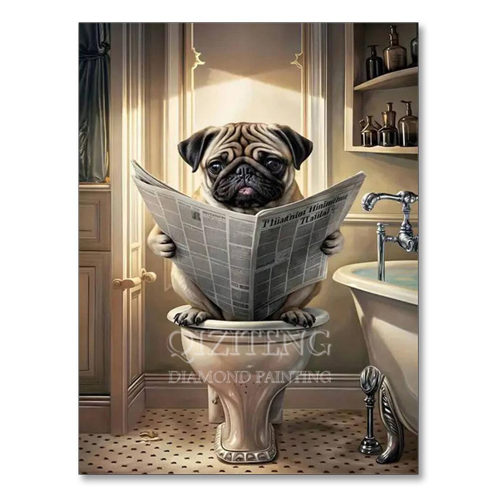 Dog Diamond Painting Cat Toilet Cartoon Diamond Mosaic Animal Full Round_Square Drill Embroidery Funny Bathroom Wall Decor Art