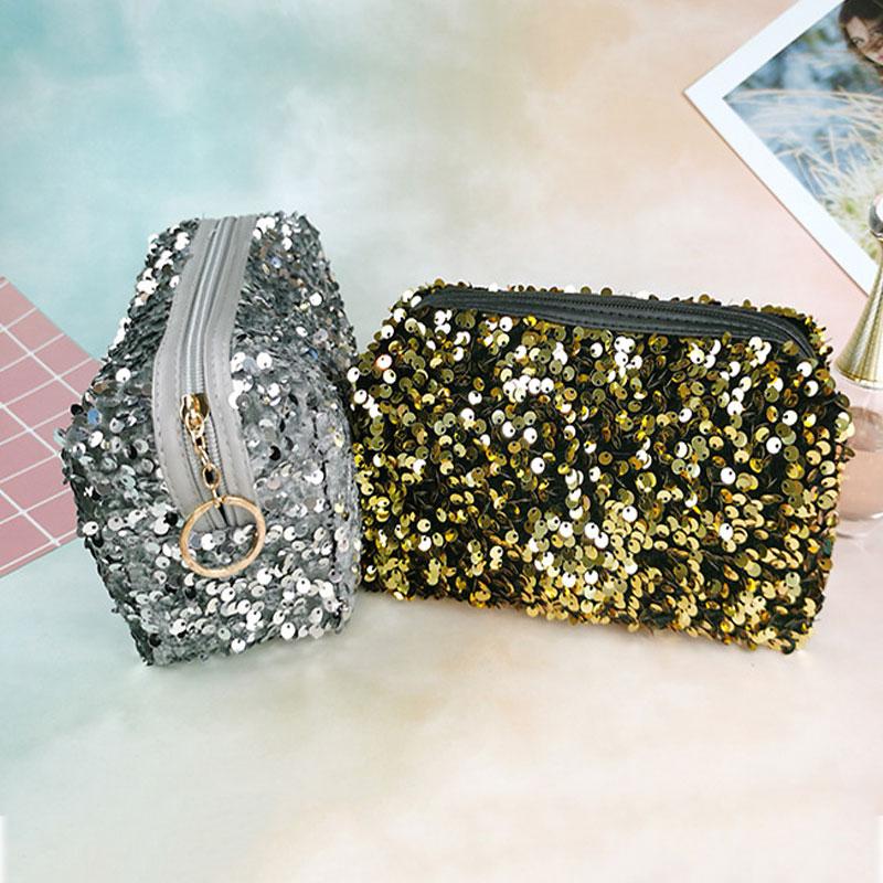 Fashionable Girl Sequin Makeup Bag Travel Storage Bag Exquisite Glitter Cosmetic Storage Case Zipper Pouch Female Purse