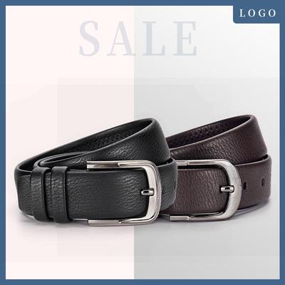 Men's Genuine Leather Pin Buckle Belt, Lychee Pattern, 3.8cm Wide, Fashionable and Versatile for Jeans