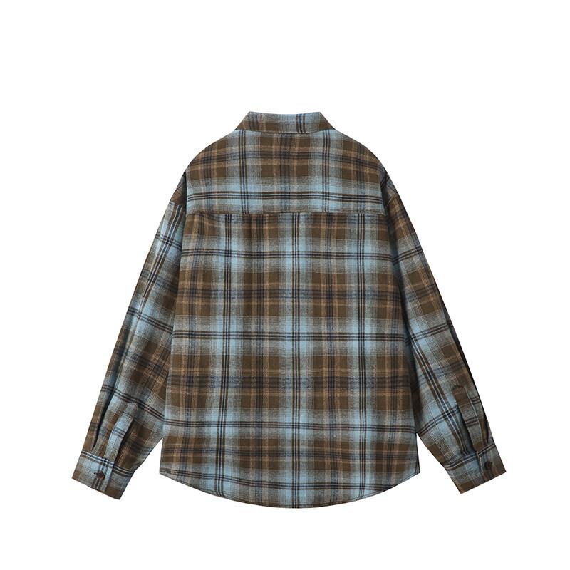 Japanese Retro Plaid Shirt Men Spring and Autumn Fashion Trend Versatile Long-sleeved Shirt Jacket Men
