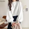 Womens Casual Oversized Long Sleeve Elegant Ruffle Cuffs Basic Blouse Tops