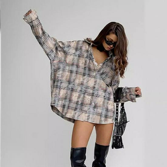 2025 Retro Plaid Long-Sleeve Shirt Jacket - Women’s Spring Loose Casual Style