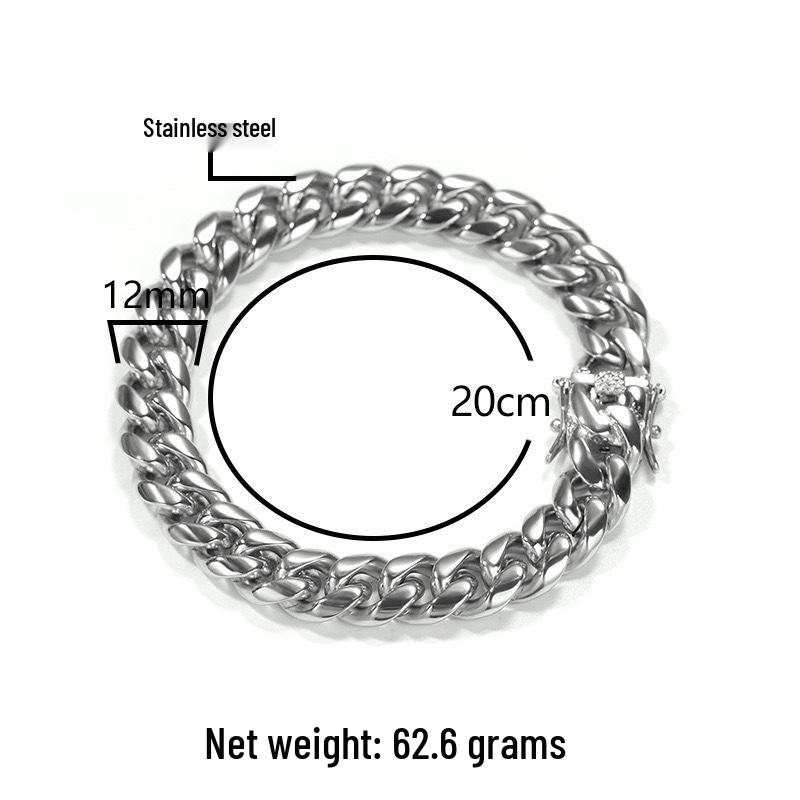 Men's Stainless Steel Cuban Bracelet with Dragon Head Clasp - Hip Hop Style, Fine Polished Finish.