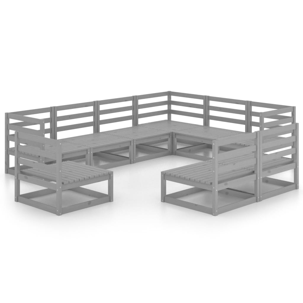 Vidaxl 9-Cz. Garden Lounge Furniture Set, Grey, Pine