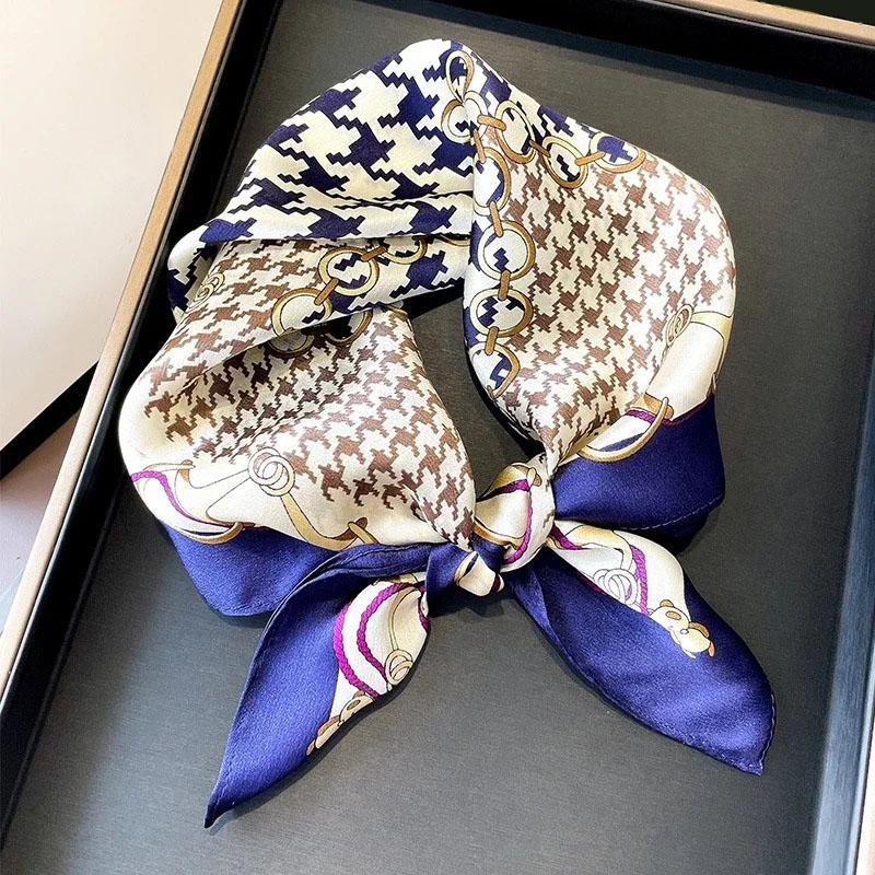 Natural Real Silk Scarf Women New Print Neck Hairband Square Shawl Neckerchief Female Hijab Poncho Bandana Headband
