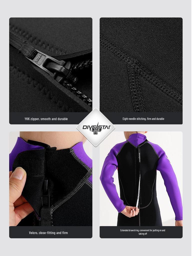 Traje de neopreno completo para niños de 3 mm: Protección contra el frío y las medusas, Calidez, para Buceo Libre, Snorkel, Surf, Natación; Mangas largas y pantalones