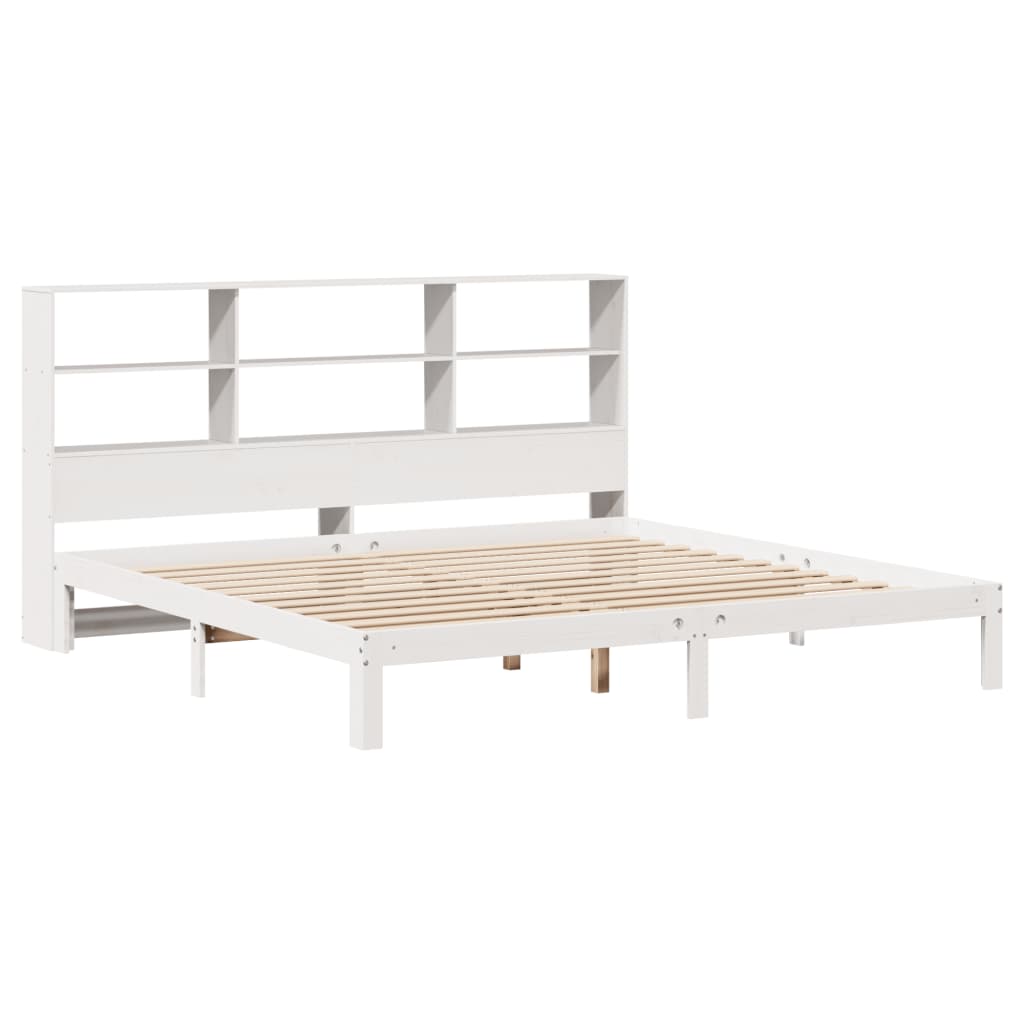Solid Wood Bed with Shelf Without Mattress White 180x200 cm Pine