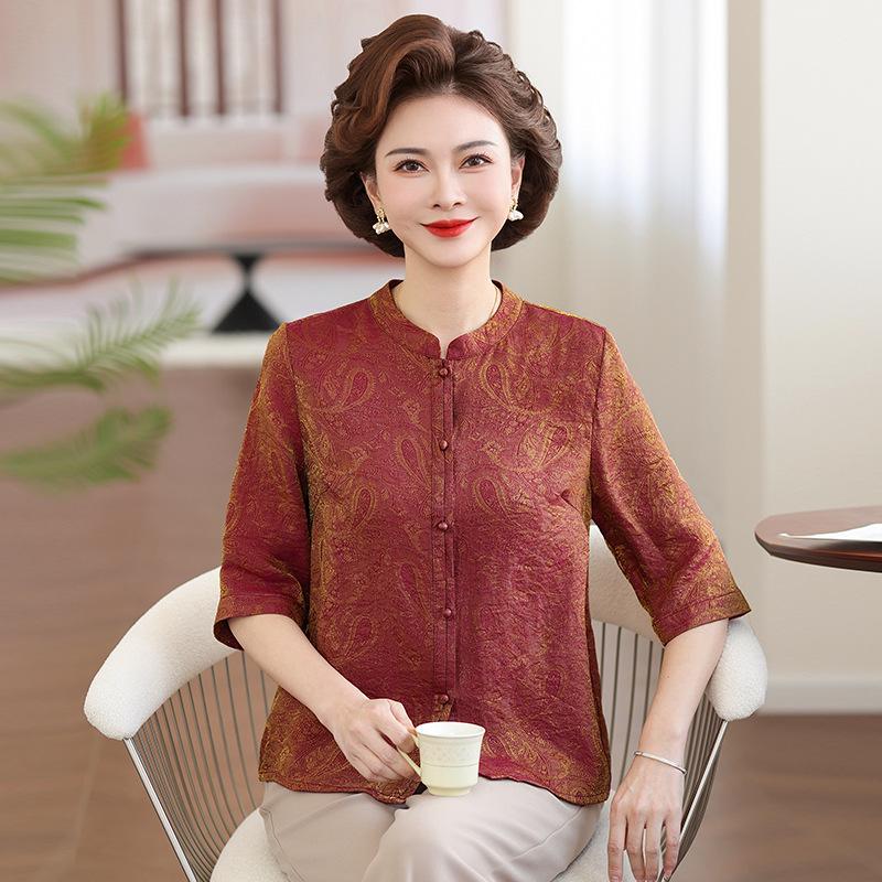 2026 Elderly Women's Chinese-Style Button Shirt - Stylish Spring/Summer Loose Top for Grandma