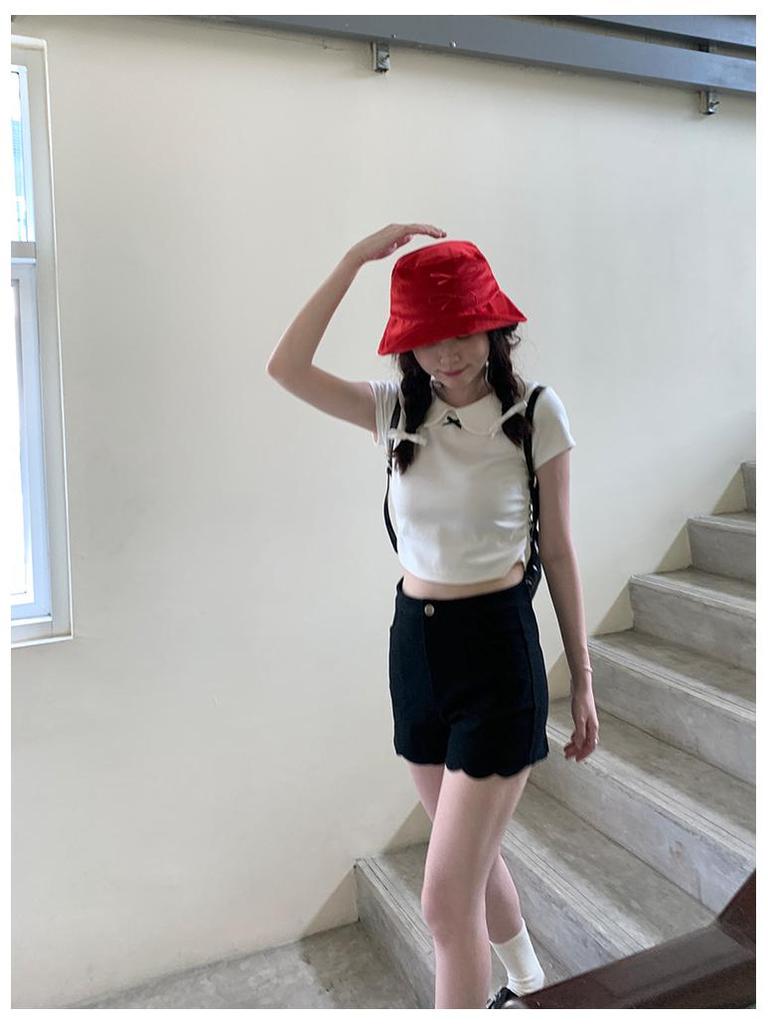 2025 Summer Korean Style Baby Girl Peter Pan Collar Bow T-Shirt