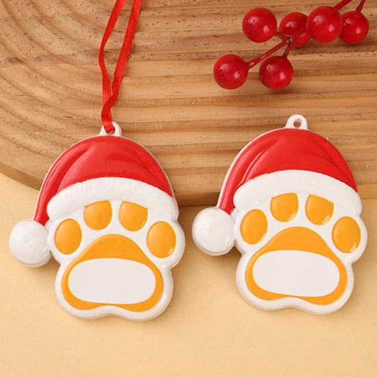 Memorial Pendant Resin Christmas Ornament, Cute Cat Paw/Bone Shaped Xmas Tree Hanging Decoration Custom Dog with Santa Hat for Tree, Car Rearview