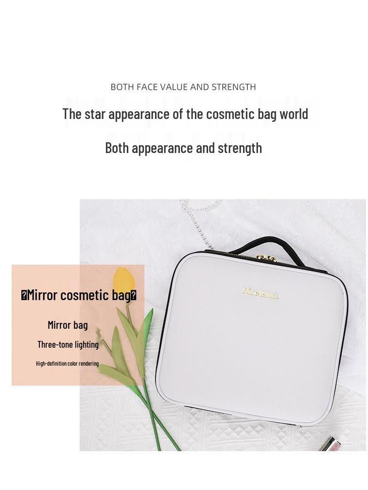 Make-up-Tasche mit großer Kapazität, Spiegel, Licht und herausnehmbaren Trennwänden - Tragbarer Reise-Kosmetikbeutel