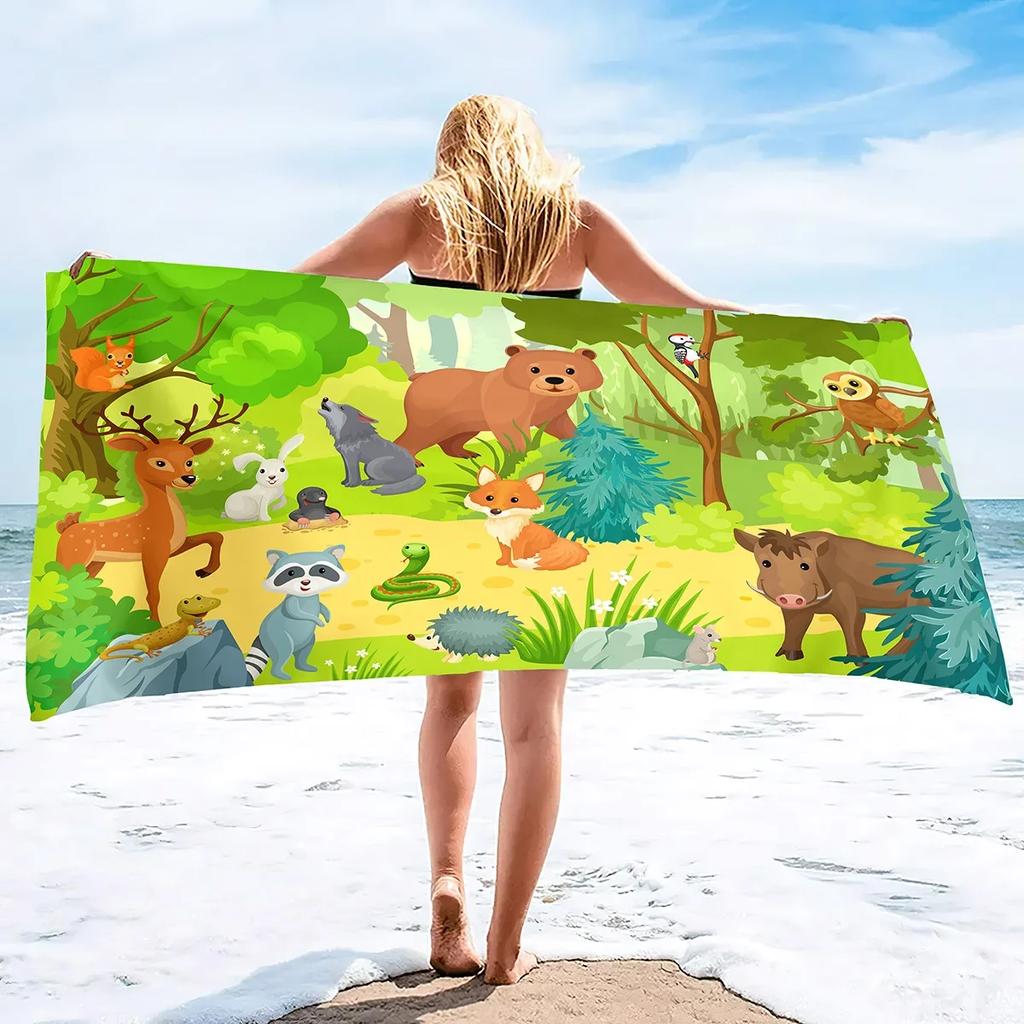 Schattig Cartoon Dierenprint Microvezel Strandlaken, Groot Badlaken Sneldrogend Absorberend Zandvrij Handdoek voor Badkamer, Reizen, Sport
