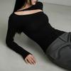 Summer New Style Hollow Design Long-sleeved T-shirt Simple Black Irregular Top for Women