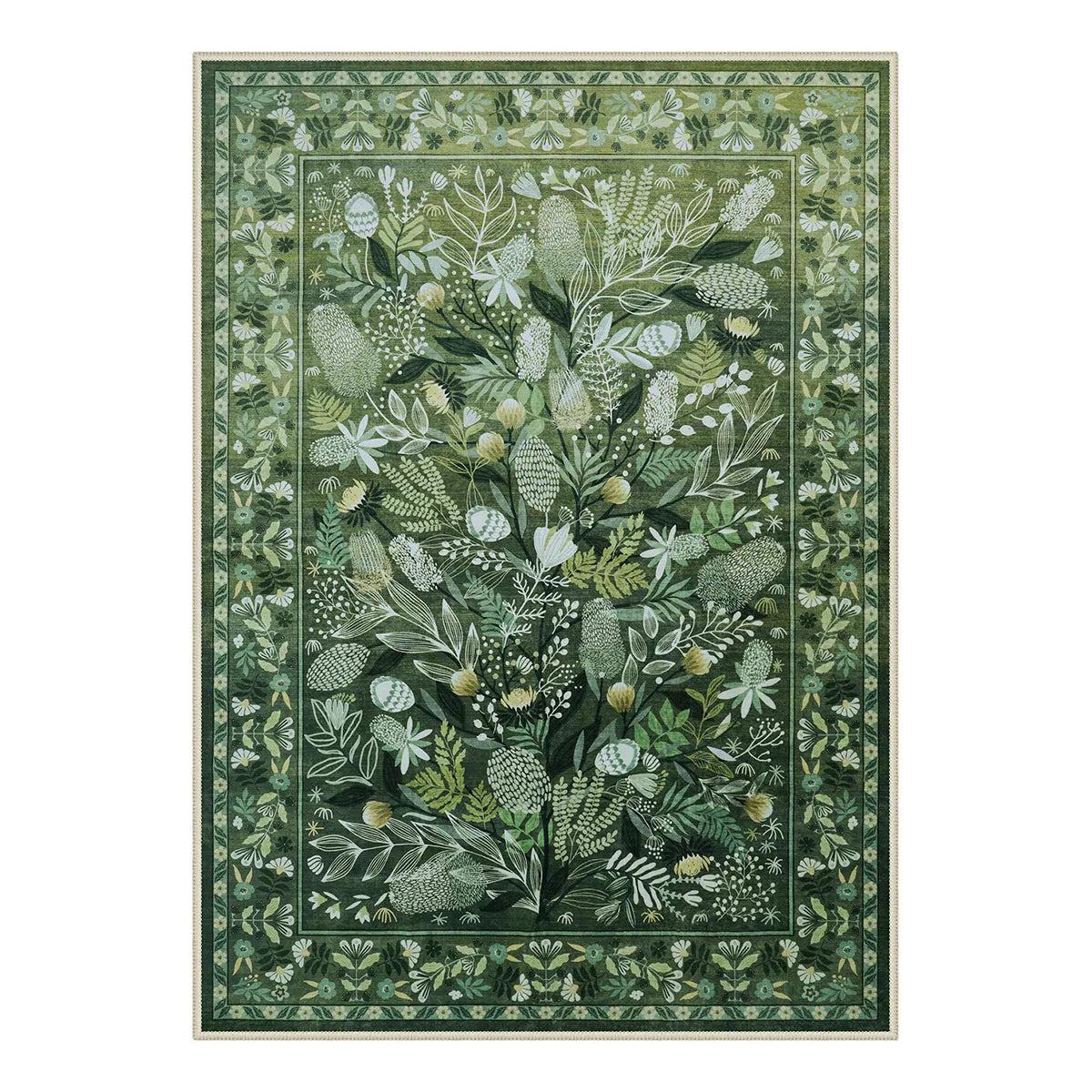 

Green Large Area Rugs Botanical Floral Washable Rugs for Living Room Soft Rug for Bedroom Non-Slip Modern Rug Dining Room Mat 120*160cm