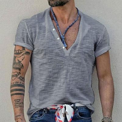 Sommerliche lässige Herren-T-Shirts mit Knopfleiste, einfarbig, slim-fit, kurzärmelig