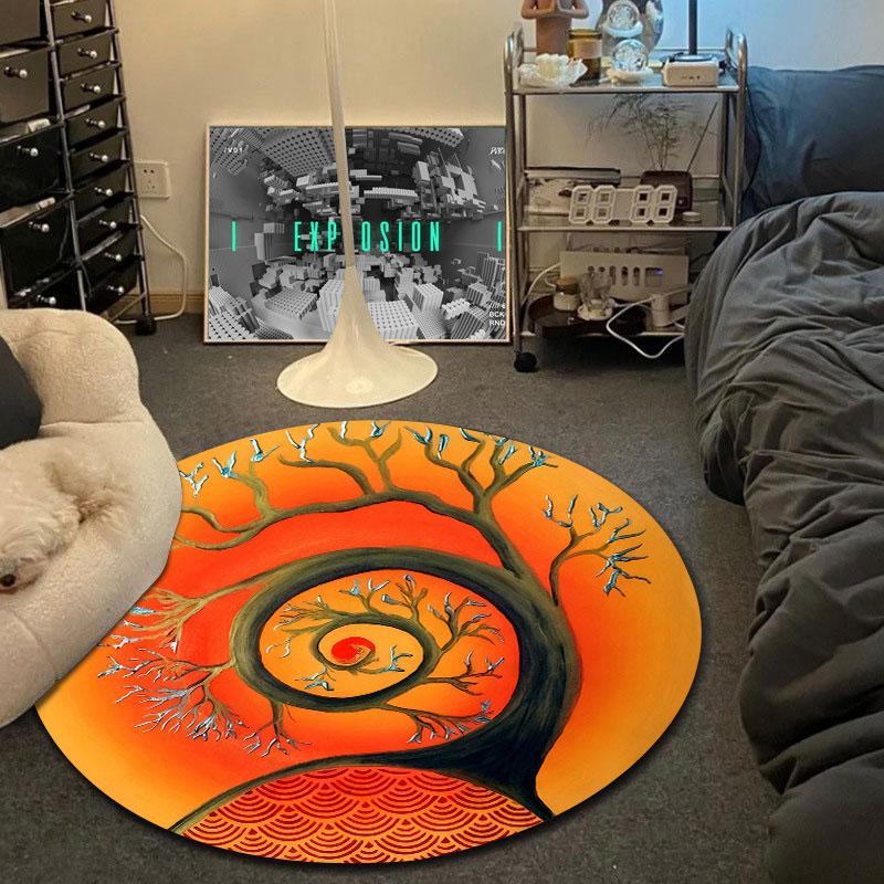 Luxury Round Botanical Multicolor Area Rug, Non-Slip Floor Mat for Entryway