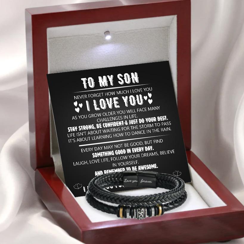 Edelstahlarmband für meinen Sohn, Geschenke für den Sohn von Mama und Papa, Geburtstagsgeschenk für den Sohn, Herrenarmbänder, Geschenkbox mit Nachrichtenkarten