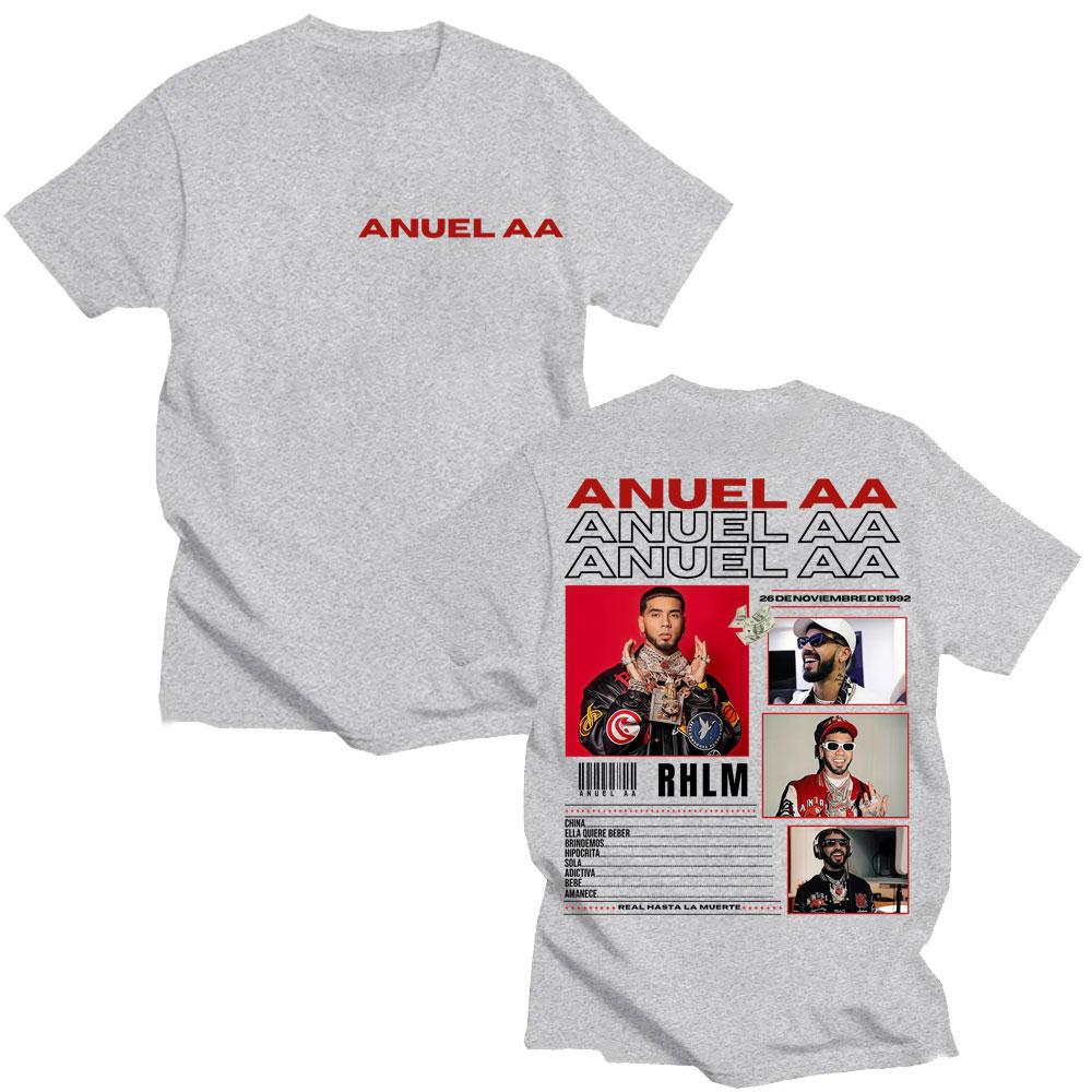 Rapper Anuel AA Real Hasta La Muerte Tour 2025 T-Shirt Men's Hip Hop Gothic Harajuku T Shirts Oversized Cotton Tshirt Streetwear