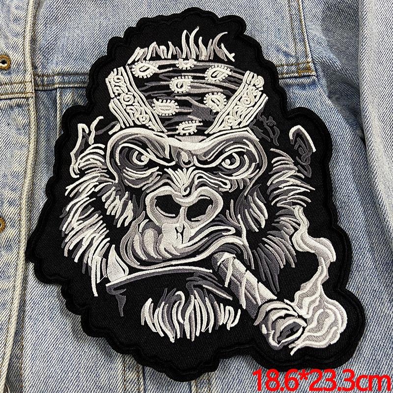 

Большая нашивка в стиле панк, мотоциклетная байкерская вышивка, железные нашивки для одежды, вышитые нашивки с черепом на спине, на одежде, сделай сам