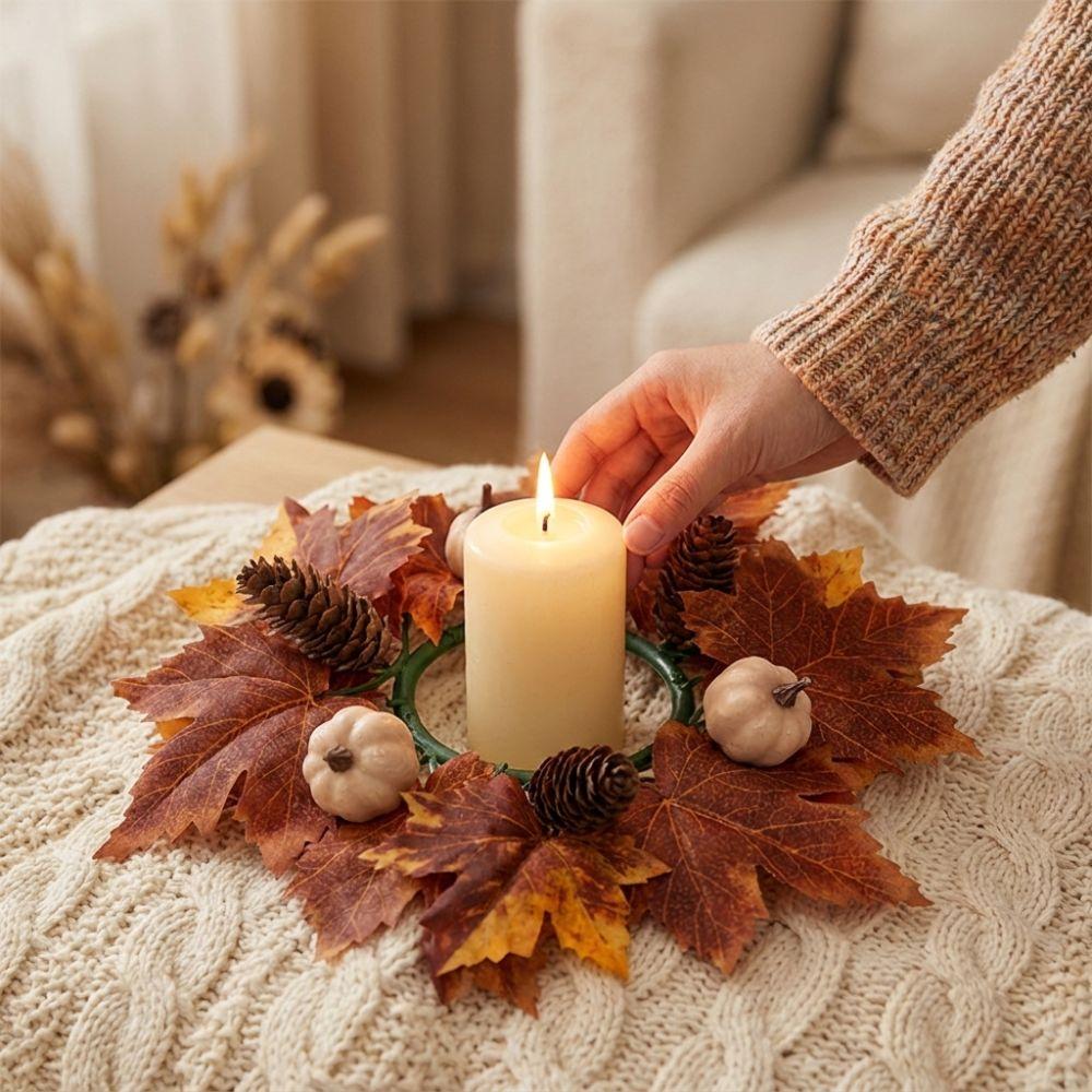Simulation Artificial Maple Leaves Garland Pumpkins Fall Mini Wreath Fireplace Window