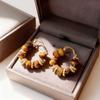 Vintage Amber Color Series Earrings for Women Temperament Brown Enamel Tiger Eye Ear Buckle Earring Party Jewelry Accessory Gift