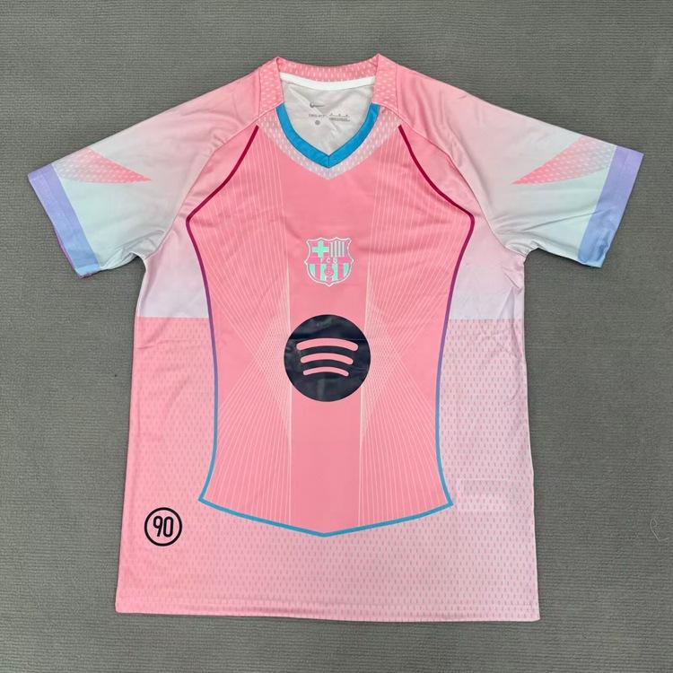 New 2526 Barcelona jersey 10 Yamal short-sleeved football jersey set special edition pink game training jersey for men S