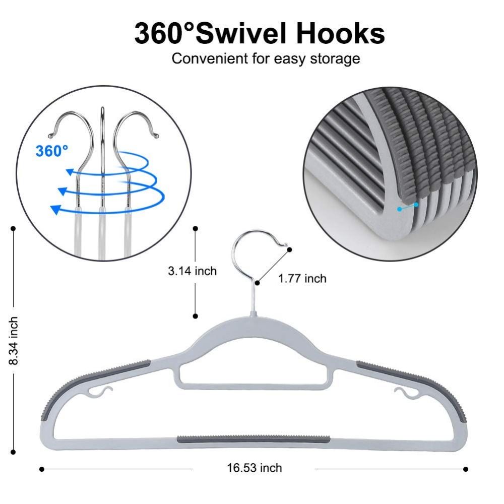 10/20 Pcs 0.2 Inches Thick Heavy Duty Hangers 360° Swivel Hook Non-Slip Hangers  Laundry Room