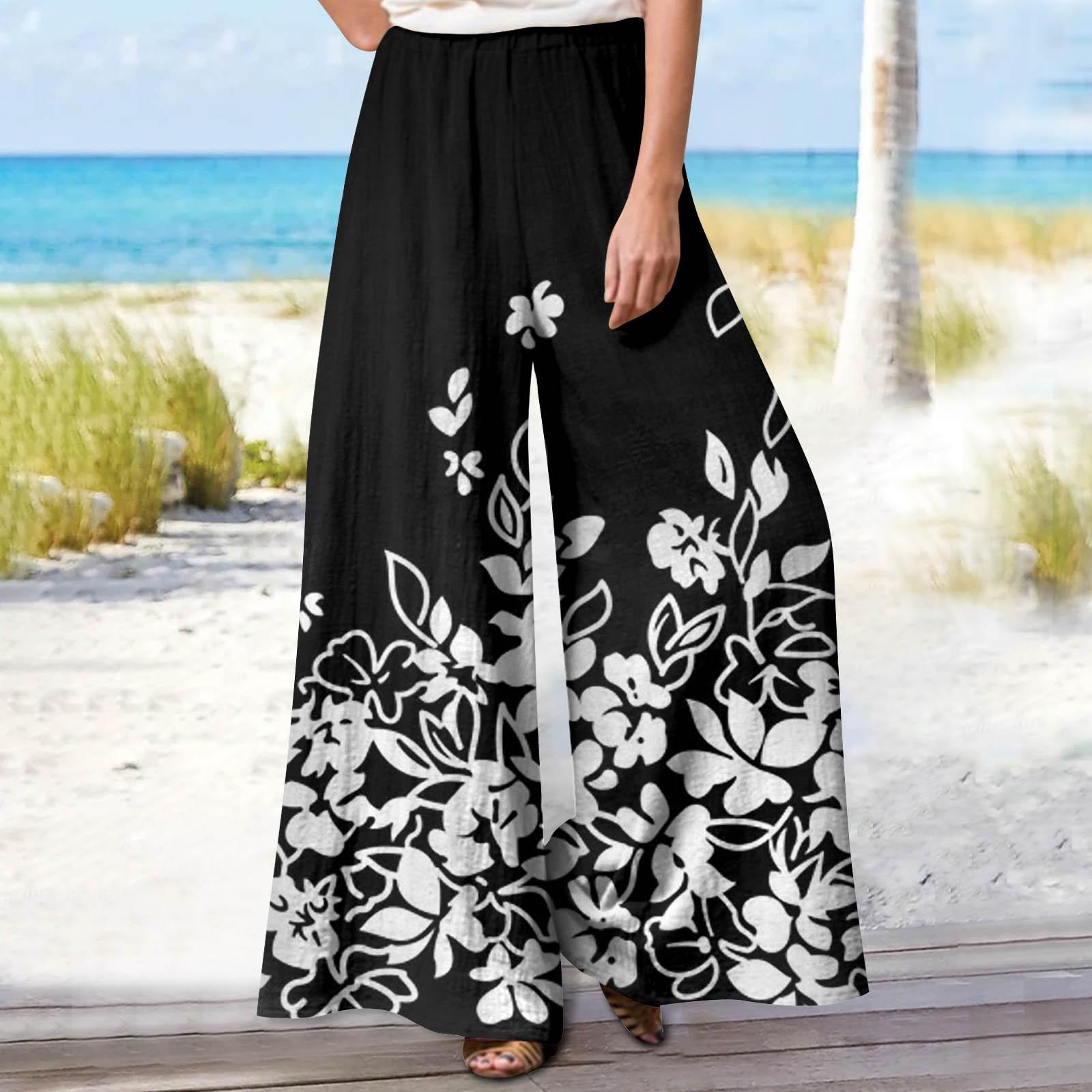 

Женские летние свободные повседневные широкие брюки с эластичной резинкой на талии и брюками XXXXXL чёрный